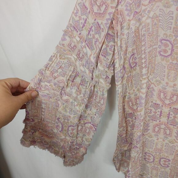 William Rast Haley Tie Front Printed Peasant Blouse Shear Women's Size Large.Ar - Picture 6 of 7